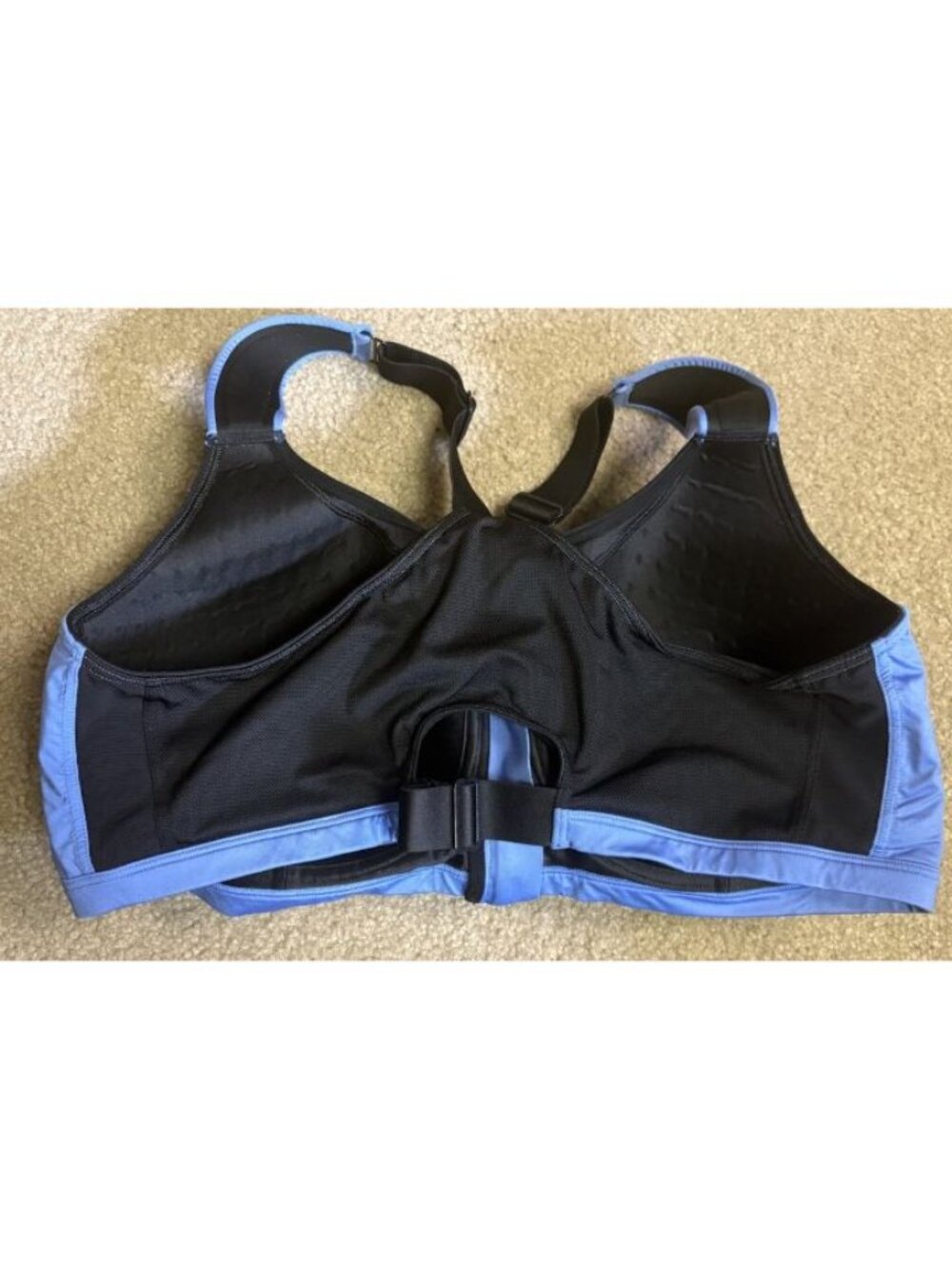 LIVI Lane Bryant Sports Bra Womens 44DD Blue Black Zip Front Underwire Racerback - Picture 2 of 4